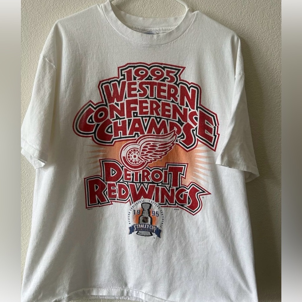 Vintage 1995 Detroit Red Wings Western Conference Champs T-Shirt NHL Single XL